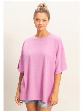 NEW Double Zero Cotton Oversized Fuchsia Mineral Wash Tee M/L Boxy Relaxed Top